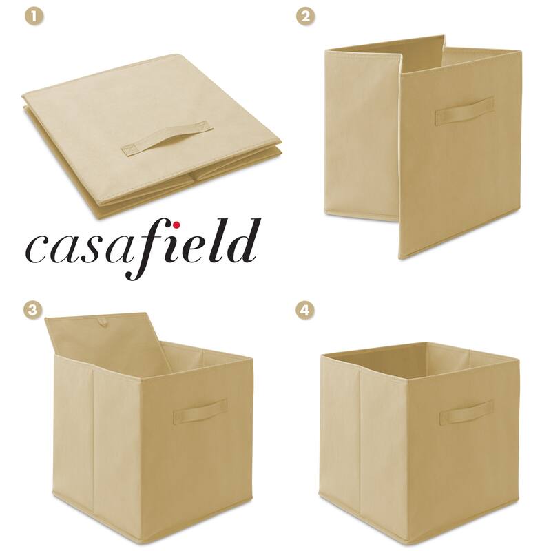 Set of 6 Collapsible Fabric Cubes 13in Storage Bins Beige - Sand - 13" x 13" x 13"