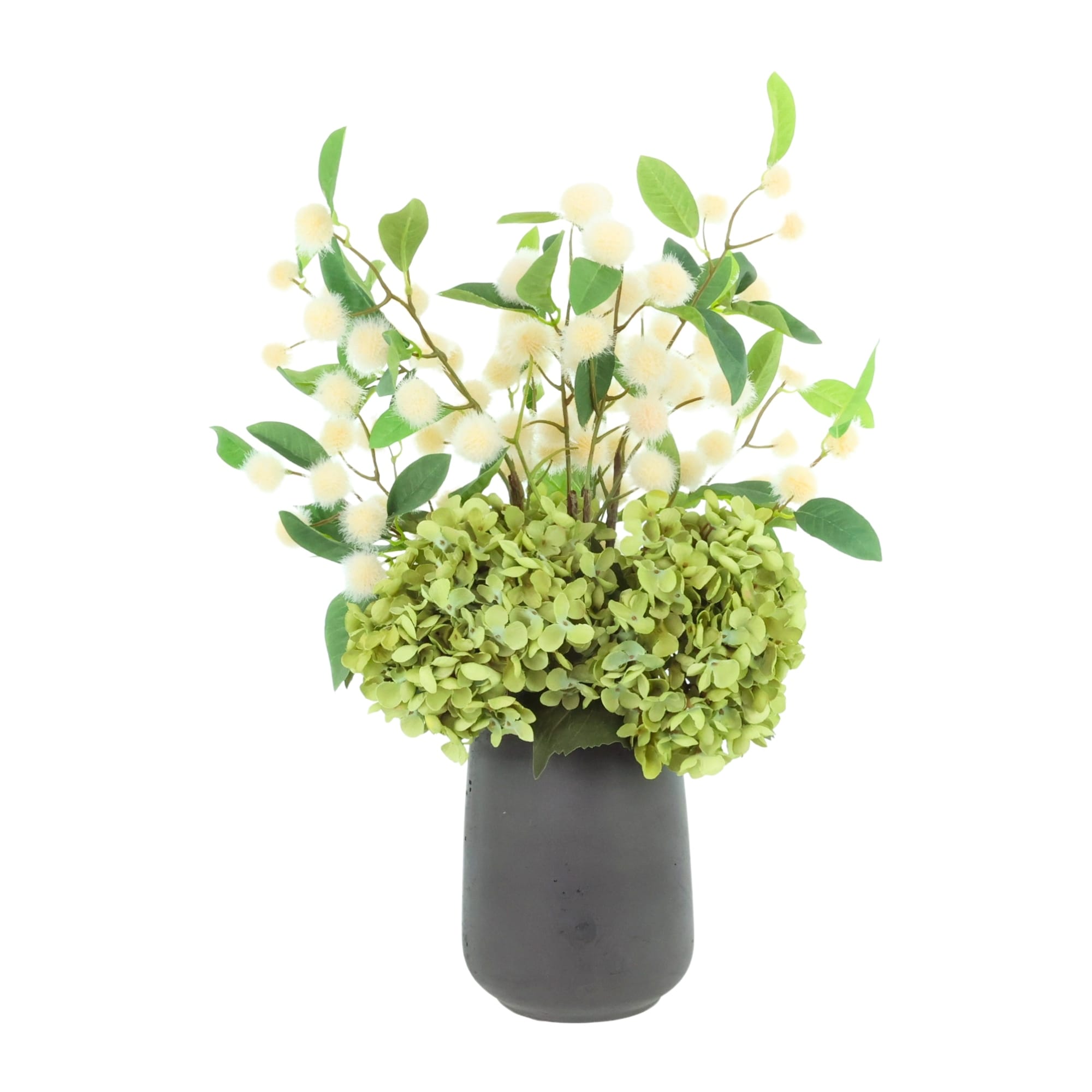 Hydrangea and Thistle Spray in Fiberstone Vase