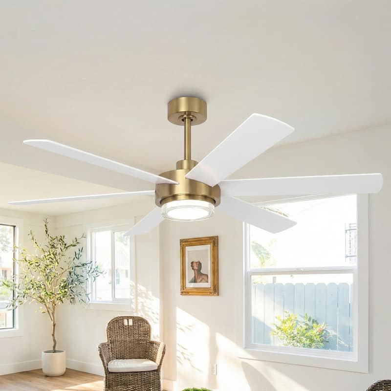 Parrot Uncle 54" Gold Plywood Modern Dimmable Ceiling Fan with Light and Remote