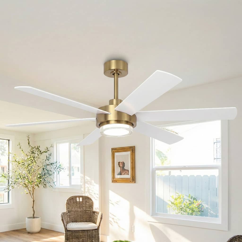Parrot Uncle 54" Gold Plywood Modern Dimmable Ceiling Fan with Light and Remote