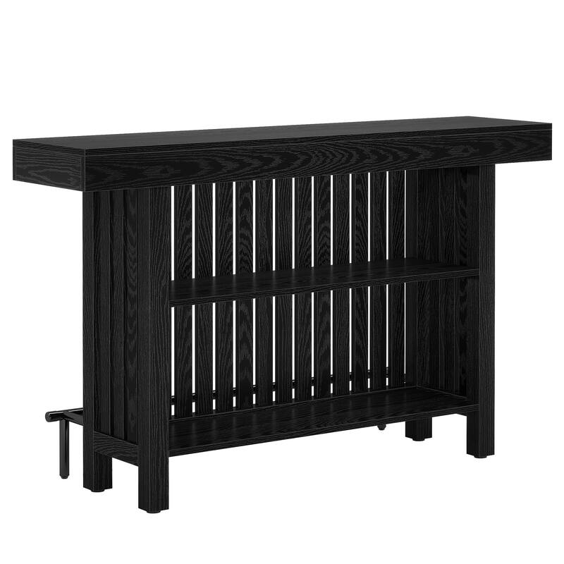 63" Modern Black Home Bar Unit 2-Tier Mini Bar Table Industrial