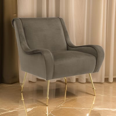 Rik 31 Inch Accent Armchair, Metal Legs, Velvet, Truffle Brown and Gold