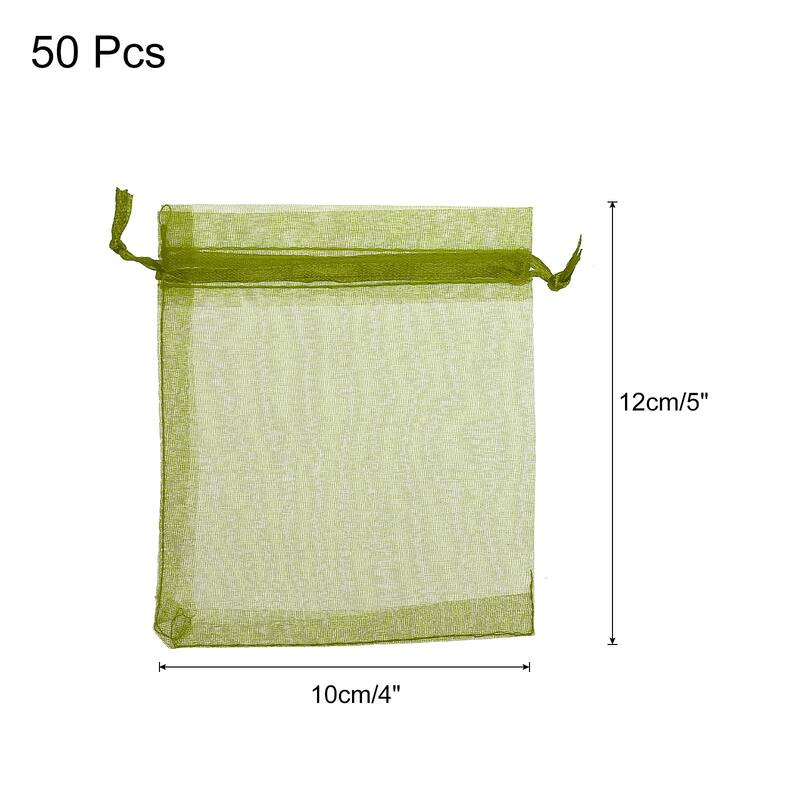 50pcs Organza Bags Drawstring Favor Pouches Sheer Mesh Bag for Wedding - Army Green - 4 inch x 5 inch