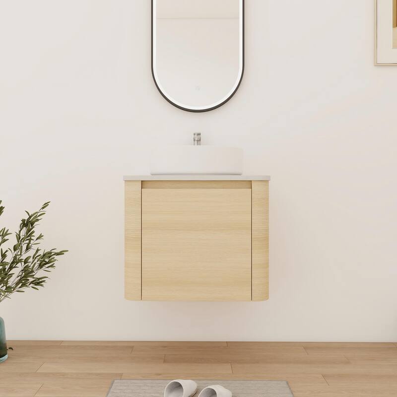 Bathroom Vanity With Sink In 24/30 Inch, Floating Bathroom Vanity With Soft Close Door - 23.6''W×18.6''D×24.4''H - White Oak-Glossy White Sink