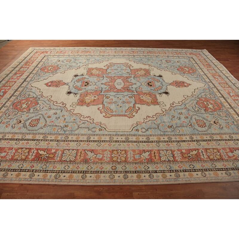 Vegetable Dye Heriz Serapi Rug Hand-Knotted Oriental Wool Carpet - 10'2"x 12'5"