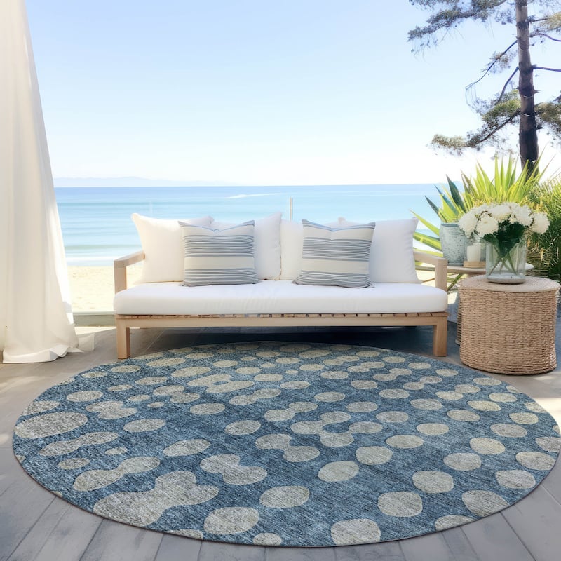 Machine Washable Indoor/ Outdoor Chantille Abstract Dots Rug - Denim - 8' x 8'