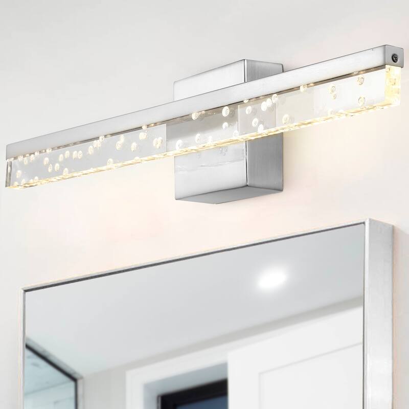 Baxter 22" 1-Light Modern Contemporary 360-Degree Rotatable Iron/Seeded Acrylic Integrated LED Vanity Light, by JONATHAN Y