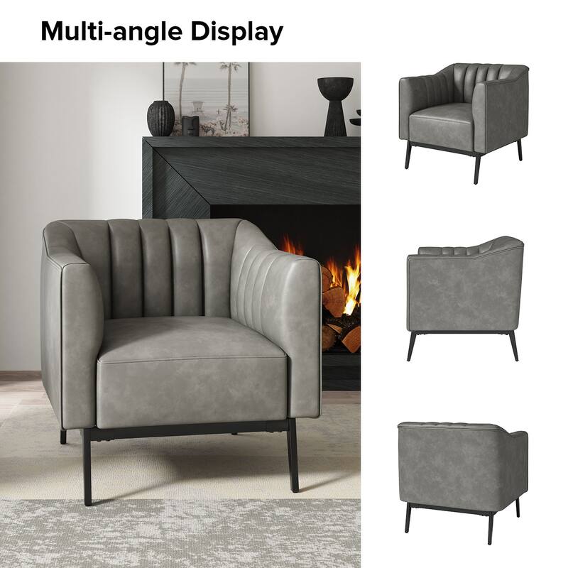 Alfons Industrial Leather Chair with Channel Tufting and Metal Leg by HULALA HOME