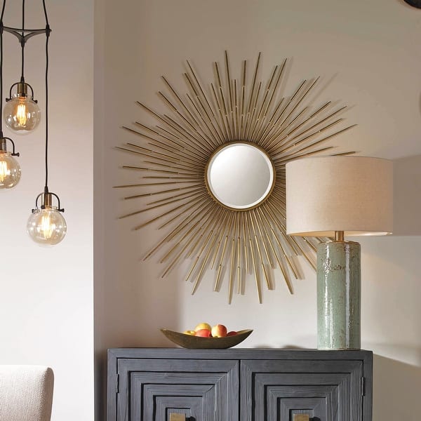slide 2 of 7, Uttermost Golden Rays Large 47" Mid-Century Modern Starburst Wall Antique Gold Leaf