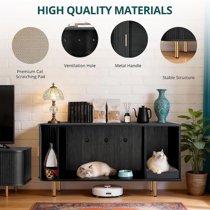 38.5" Cat Litter Box Enclosure with Scratch Pad and Sliding Door,Cat Hidden Litter Box Cabinet,Modern Indoor Cat House,TV Stand