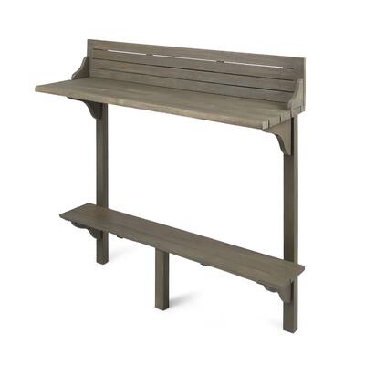 Outdoor Balcony Bar Table, Slim Design Gray Wood Frame, 50 Inch
