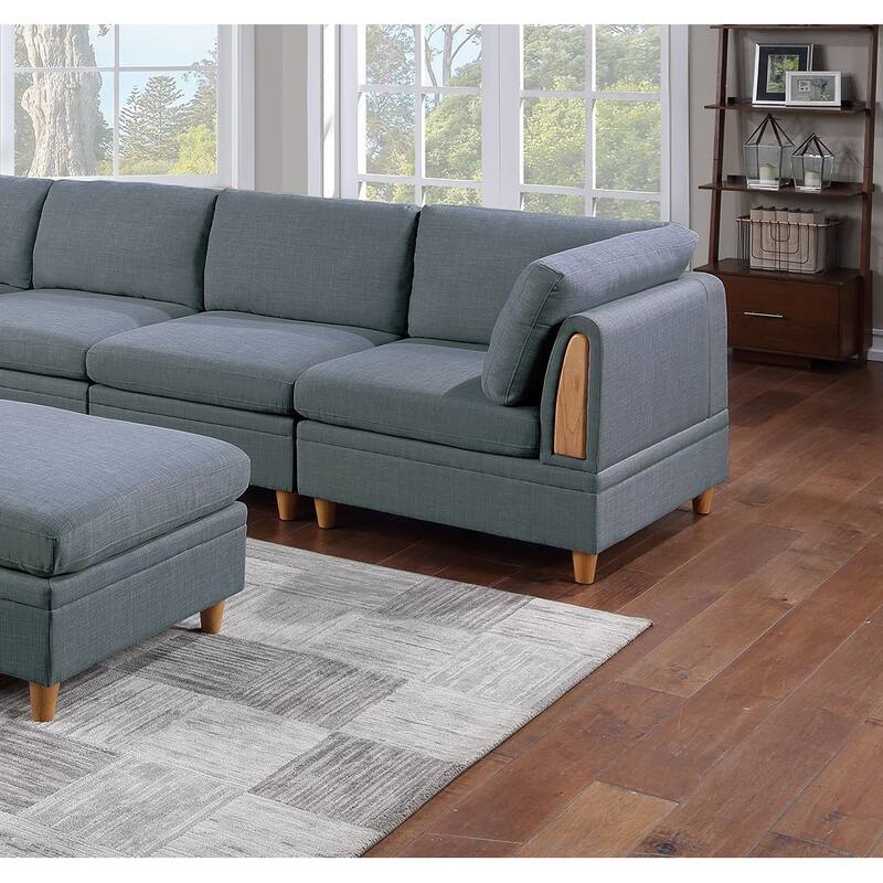 6pc Modular Corner Sectional Set in Steel Gray - 2 Wedges, 3 Armless Chairs, 1 Ottoman