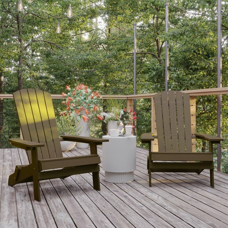 Set of 2 Poly Resin Folding Adirondack Chair-Indoor/Outdoor Patio Chair - Mahogany