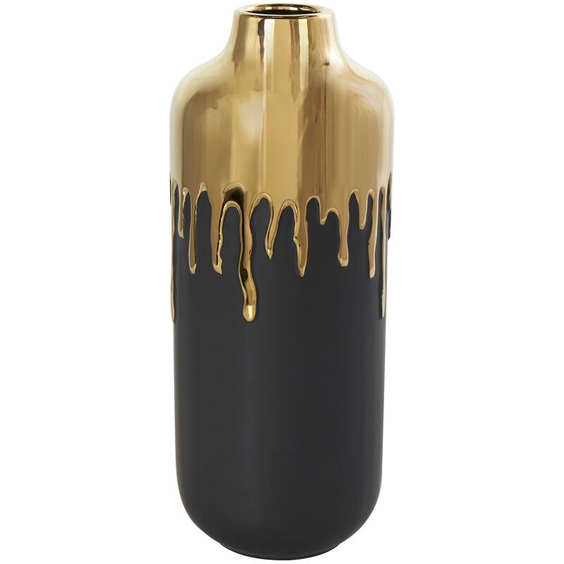 CosmoLiving by Cosmopolitan Black or White Ceramic Vase with Abstract Gold Melting Drips