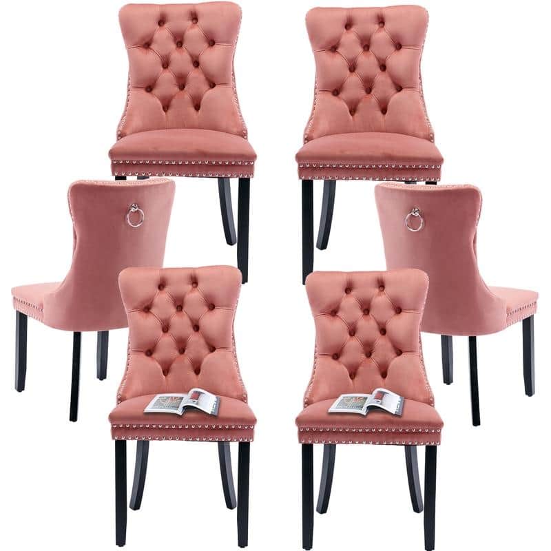High-end Tufted Velvet Upholstered Nailhead Dining Chair Set of 6 - Set of 6 - Pink