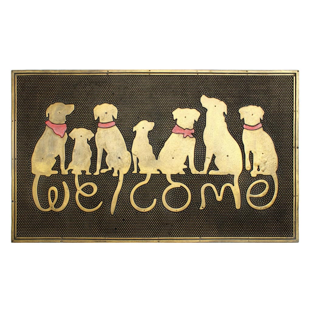 RugSmith Black, Gold Moulded Dog Welcome Rubber Doormat, 18" x 30" - 18" x 30"