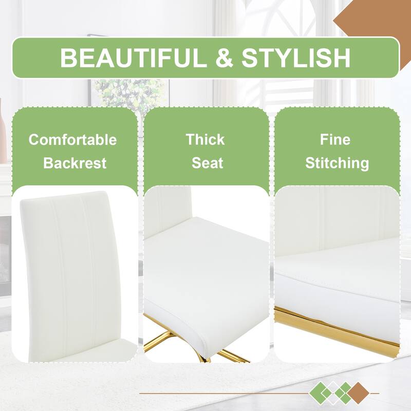 4-Pack PU Upholstered Dining Chairs - Modern High-Back Side Chairs with Luxury Gold-Plated Iron Tube Legs for Dining Room