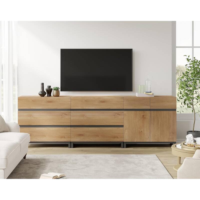 WAMPAT Modern TV Stand for TVs up to 100 inch, 3 in 1 TV Console with Adjustable Shelf and 6 Drawers for Living Room,Bedroom