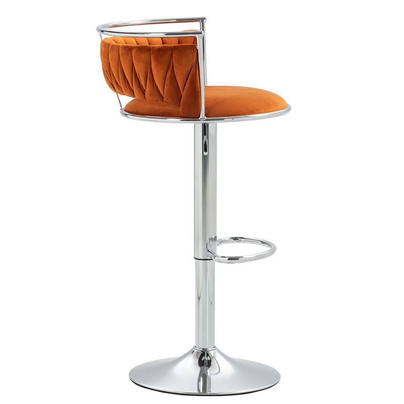 4 Set Modern Velvet Adjustable Swivel Bar Stools with Metal Frame