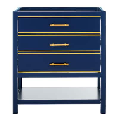 30-Inch Navy Blue Vanity Cabinet with Gold Handles, and Open Storage Space(Sink not included) - 17.7in L