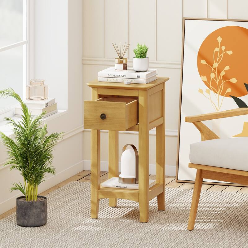 Gymax 2PCS Nightstand 3-Tier Bedside Table w/ Open Storage Shelf &
