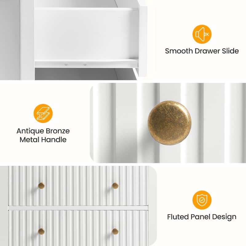 Fluted Nightstand with Charging Station