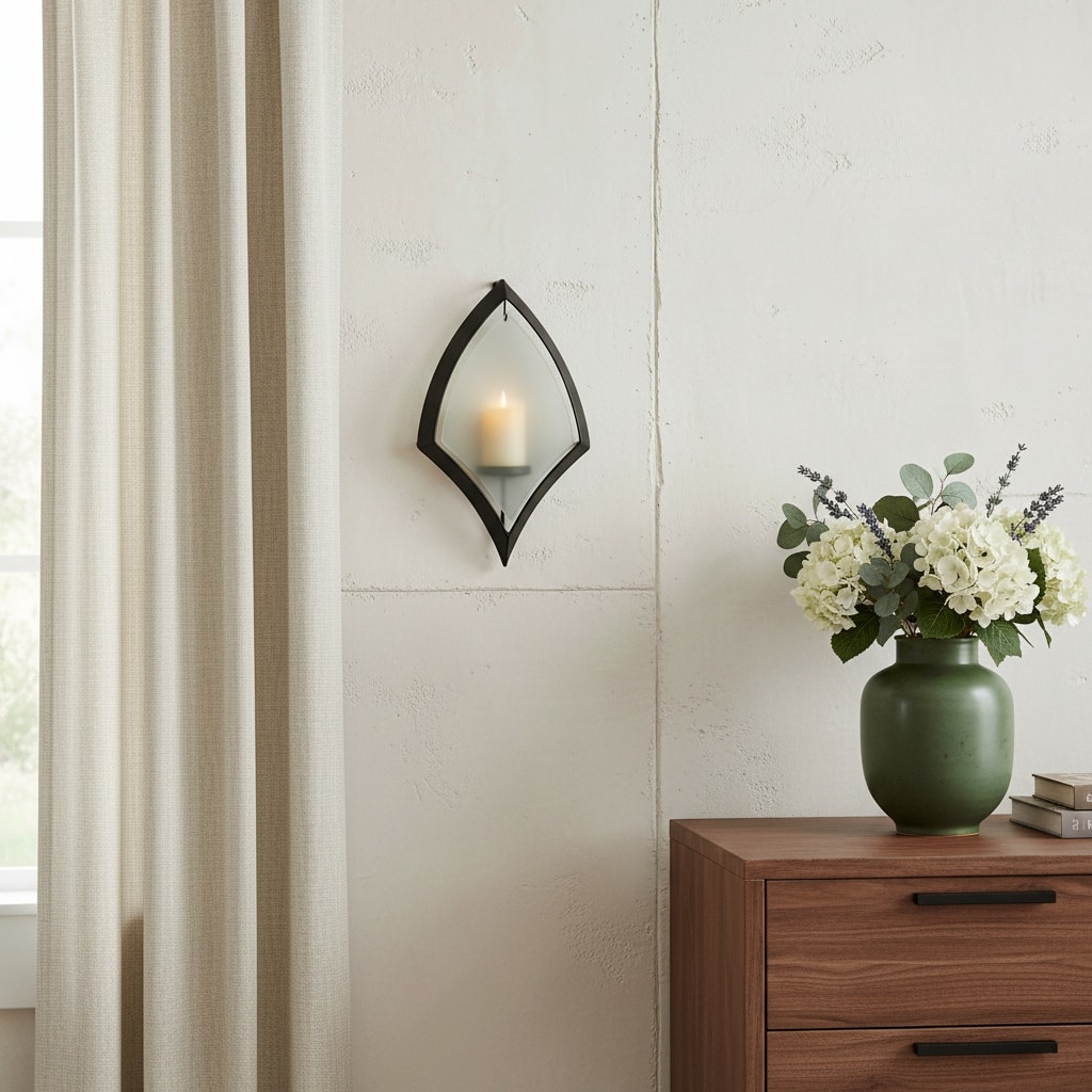 7" Black Abstract Metal And Glass Wall Sconce Candle Holder