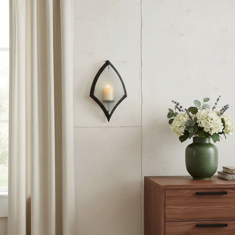 7" Black Abstract Metal And Glass Wall Sconce Candle Holder - Black
