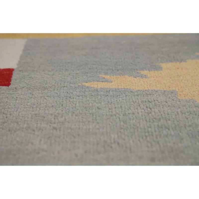 Hand Knotted Oriental 100% Wool Carpet Modern Geometric Greys & Charcoal Gabbeh Area Rug - 9' 2'' X 6' 0''