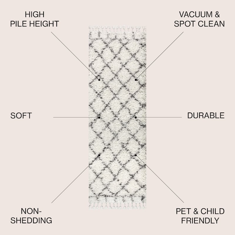 JONATHAN Y Modern Shag Plush Tassel Moroccan Geometric Trellis Area Rug