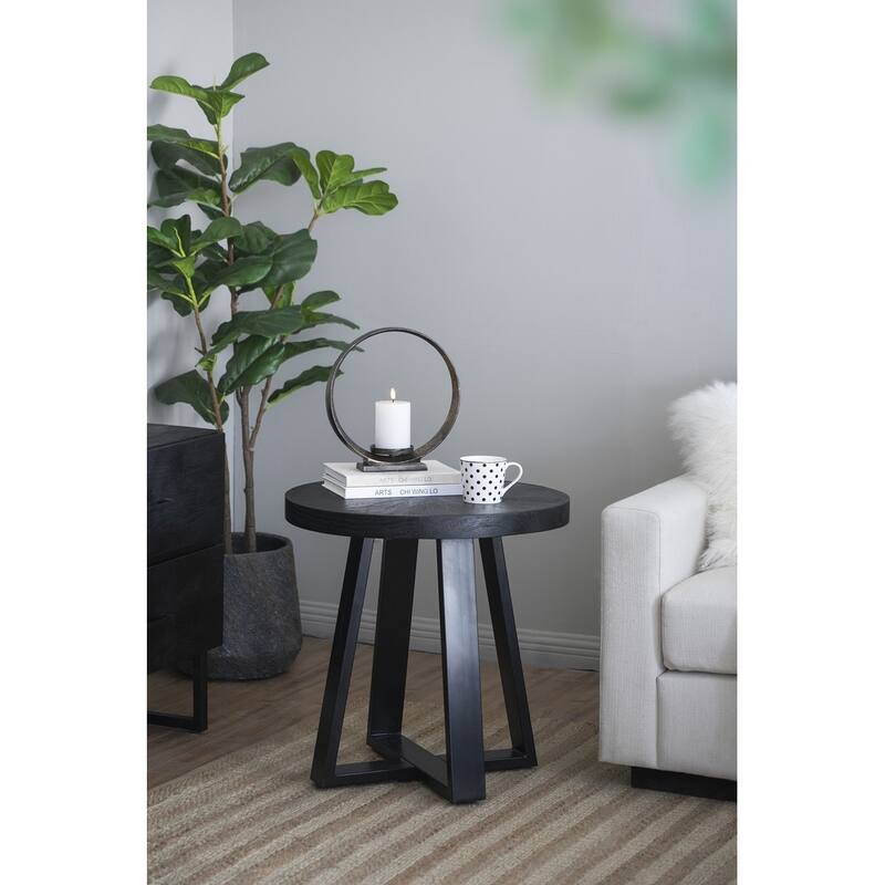 23.5" Mini Round Coffee Table, Minimal Design - Black