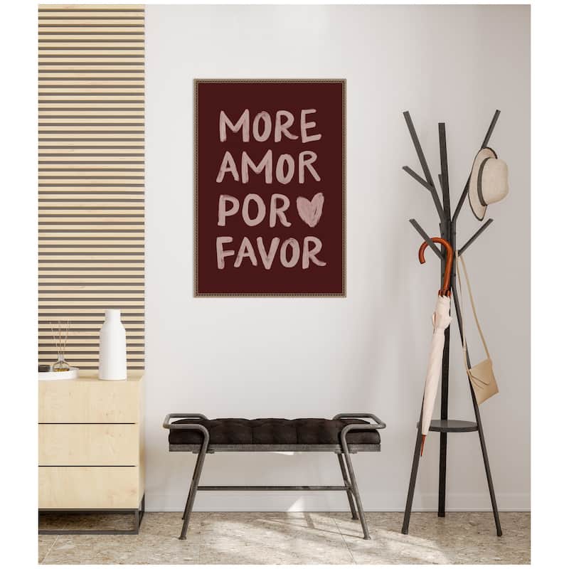 Kate and Laurel More Amor Por Favor Hand Painted Typography Maroon by Lucky Guava Framed Canvas Wall Art Print