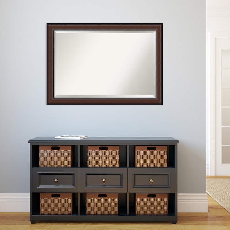 Beveled Bathroom Wall Mirror - Harvard Walnut Frame
