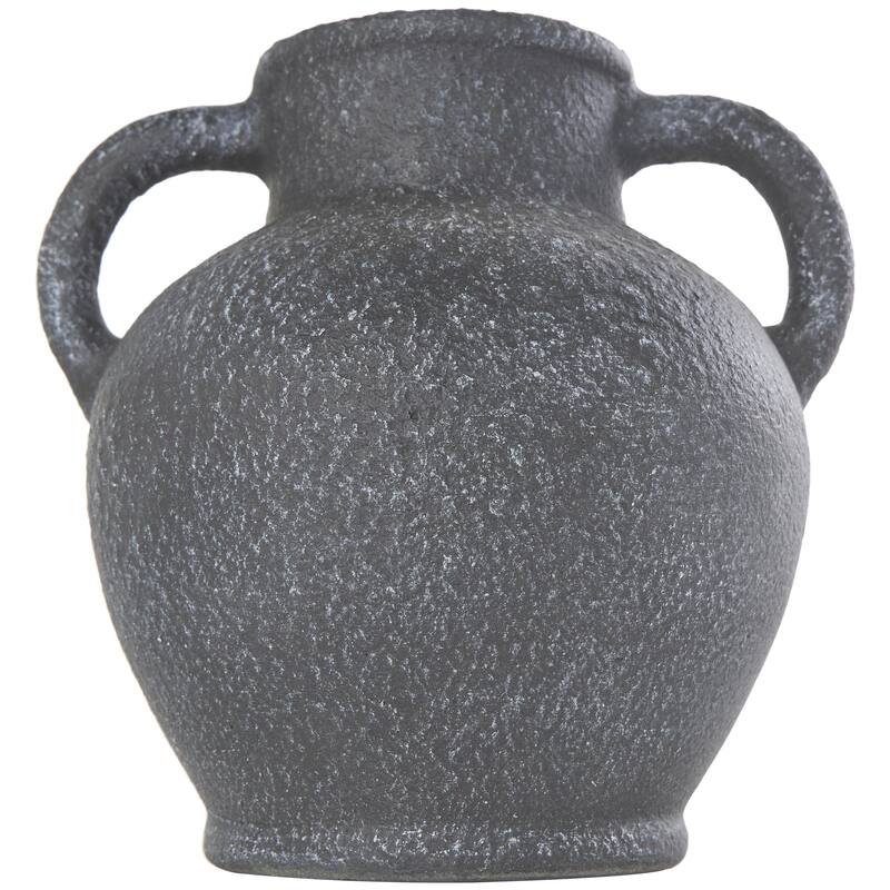Ceramic Whitewashed Textured Amphora Decorative Vase with 2 Handles - Black - Roche River Decor