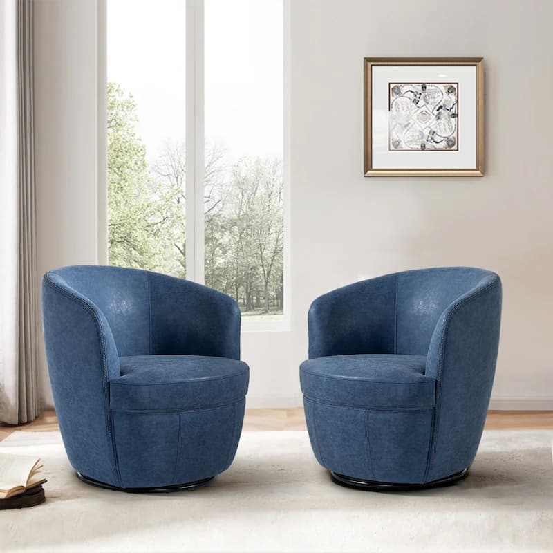 32" Wide PU Leather Swivel Barrel Chair with Metal Rotary Base (Set of 2)