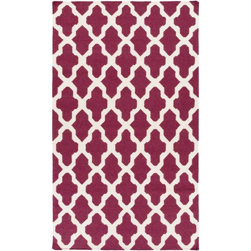 Hand-Woven Ashley Lattice Reverisble Flatweave Wool Area Rug - 5' x 8' - Purple