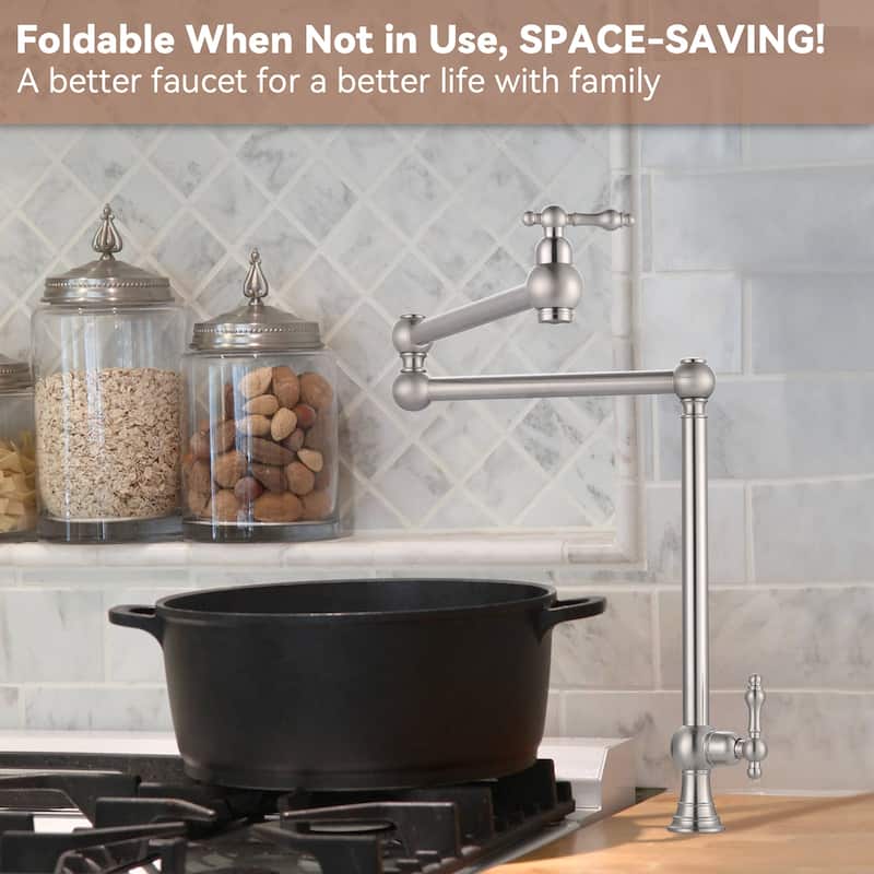 WOWOW 2-Handle Deck Mount Pot Filler Kitchen Faucet with Dual Swing Joints Design