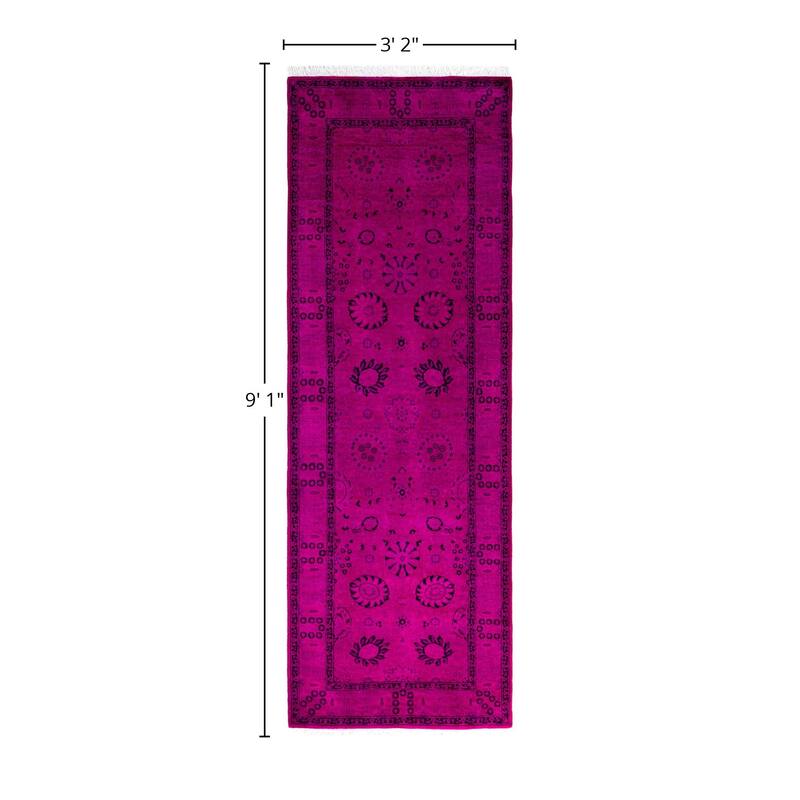 Overdyed One-of-a-Kind Hand-Knotted Area Rug - Pink - 3' 2" x 9' 1"