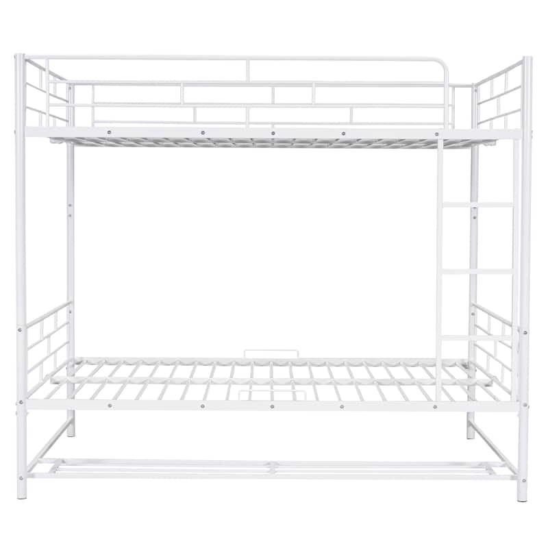 Full Over Full Metal Bunk Bed with Shelf and Guardrails - Convertible Design