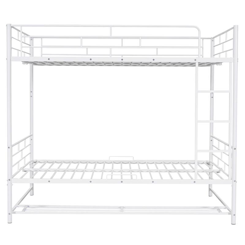 Full Over Full Metal Bunk Bed with Storage Shelf and Convertible Design