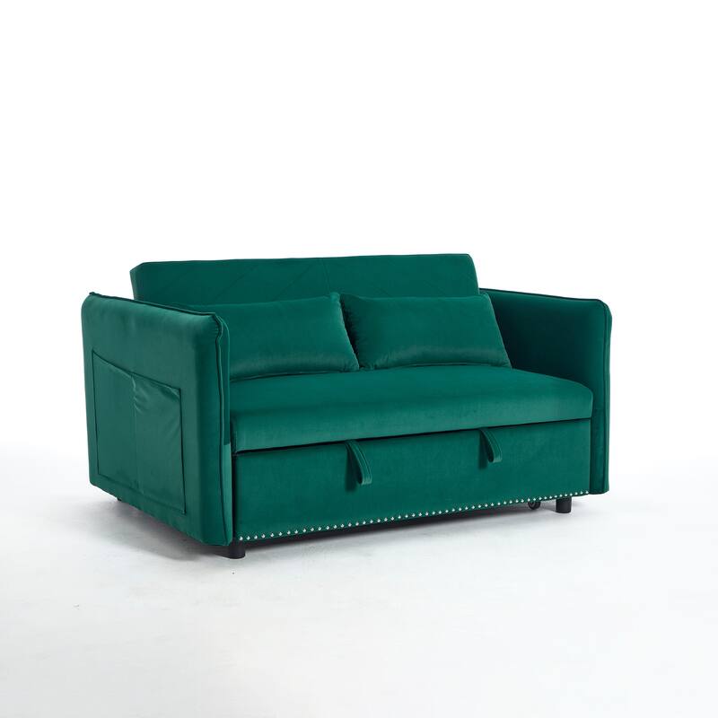 3 in 1 Convertible Green Sleeper Futon Sofa Bed with Adjustable Backrest and Storage