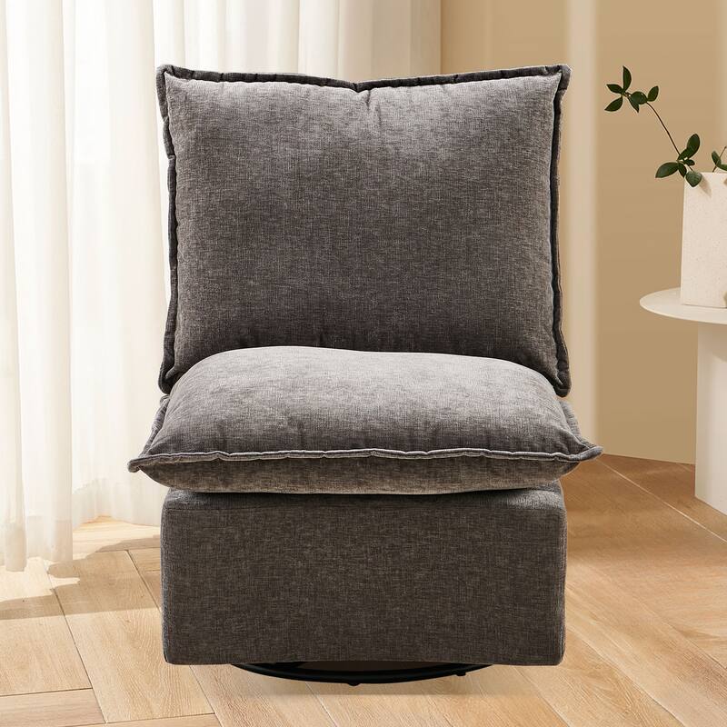 Dark Gray Modern 28.74" Upholstered Chenille 360 Swivel Rocking Chair with Metal Legs for Living Room