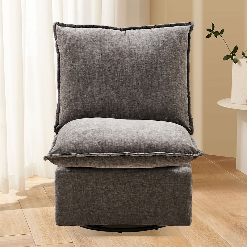 Modern 28.74" Upholstered Chenille 360 Swivel Rocking Chair with Metal Legs for Living Room