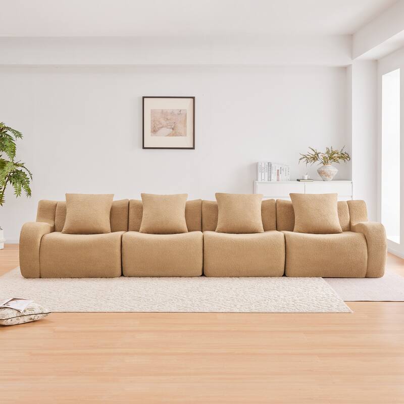 GDF Studio - Fairford 4-Seat Modular Sofa with Curved Armrests & Premium Teddy Fabric