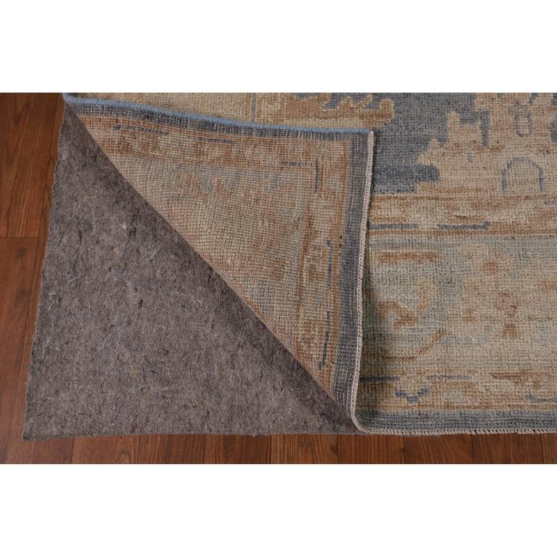 Vegetable Dye Blue Oushak Oriental Area Rug Hand-Knotted Wool Carpet - 6'2"x 8'9"