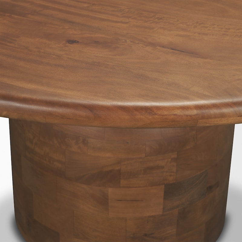 Atlas 42" Black / Mid-Brown Wood Stacked Pedestal Base Round Dining Table