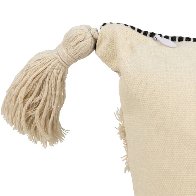 17" Beige and Black Striped Square Throw Pillow with Tassels