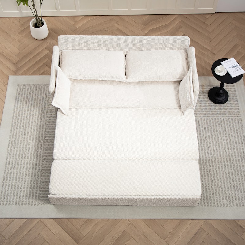 59.5" Ergonomic Sofa Bed with Storage & Charging - Supportive Chenille Convertible Sleeper, 800lb Capacity, Side Pockets