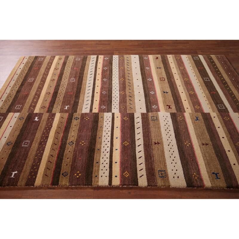 Tribal Striped Gabbeh Indian Area Rug Hand-Knotted Wool Carpet - 5'3"x 7'9"