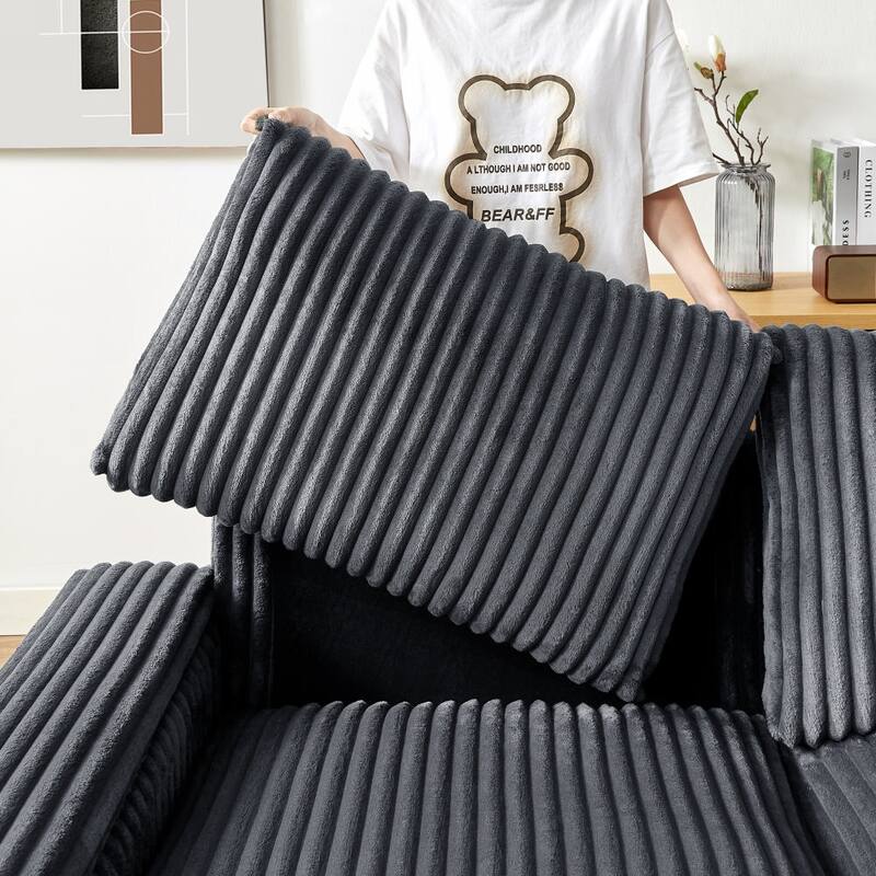 71" Sofa Plush Corduroy Square Storage Armrest USB port